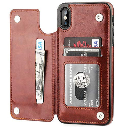 ONETOP for iPhone Xs Max Wallet Case with Credit Card Holder,Brown | Kickstand,ID/Cash Holder,Case Wallet with Card Slots,Double Magnetic Clasp,Durable PU Leather Shockproof Cover for Women Men - color: iPhone Xs Max 6.5" Brown