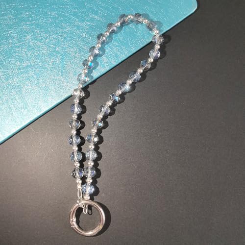 Acofect Crystal Beaded Phone Wrist Strap Charm Chain Wristlet Cellphone Lanyard Bracelet Keychain with Tether Tab Hands-Free - color: Round Ab Blue