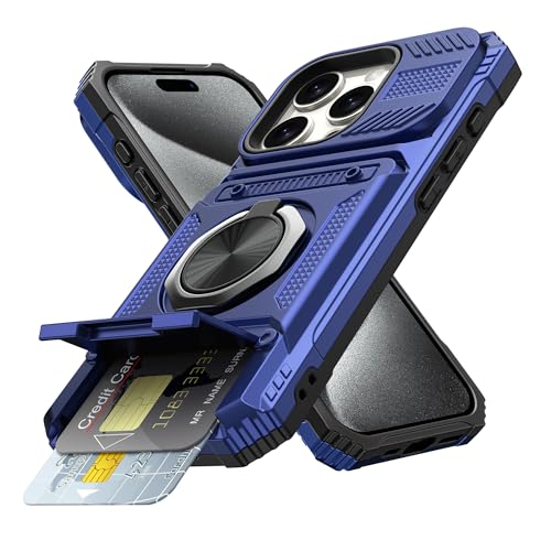Vofolen for iPhone 15 Pro Case Wallet with Card Holder [Store 2 Cards] Blue | 360° Magnetic Rotated Ring Stand, Dual Layer Heavy Duty Drop Protection Wallet Phone Case Cover for iPhone 15 Pro 6.1'' Blue - color: Blue