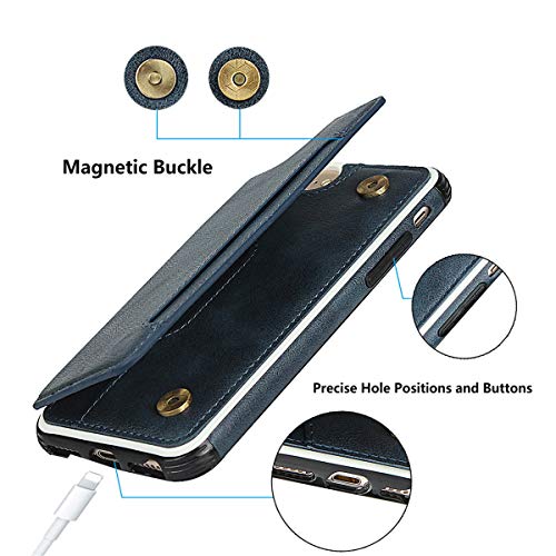 iCoverCase Compatible with iPhone SE(2022)/SE(2020)/7/8/6/6s Wallet Case with Card Slots Holder and Wrist Strap Premium PU Leather Kickstand Magnetic Clasp Shockproof Flip Cover Case (Blue) - color: Blue