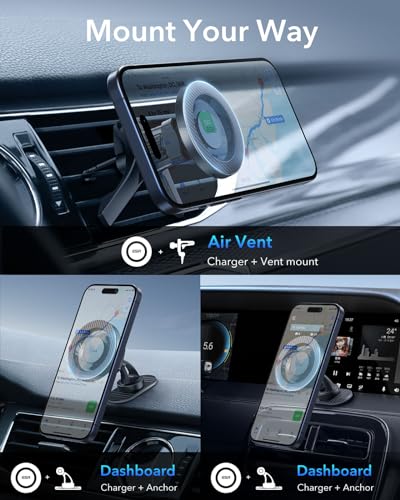 ESR for MagSafe Car Mount, Car Phone Holder for iPhone 18 Pro Max/Duo/17-12 - color: Carbon Fiber Black