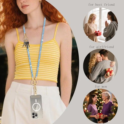 Crystal Phone Lanyard Crossbody and Wrist Strap Lanyard Rhinestone Anti-Theft Phone Strap Phone Neck Strap for Women - color: Blue