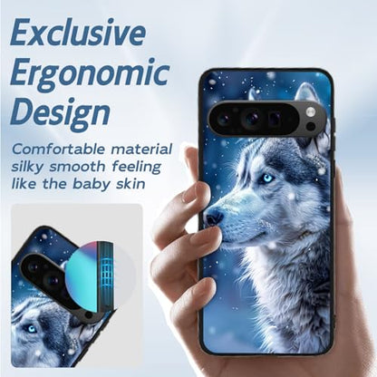 for Google Pixel 9 Pro XL Phone Case TPU Shockproof Full Body Protection Cover 6.8" Snow Blue Eyes Husky for Pixel 9 Pro XL Lightweight Compatible Wireless Charging Screen Protector Film - color: Snow Blue Eyes Husky