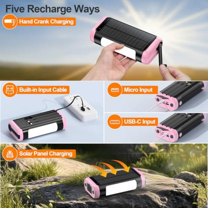 Solar Power Bank Portable Charger 66800mAh Battery Pack for Camping(Pink) - color: Pink
