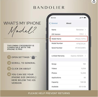 Bandolier Mila Leather Crossbody MagSafe Phone Case iPhone 15 Pro- Black/P | Crossbody leather phone case. Built-in card-holder. Adjustable & removable strap. MagSafe Design. Phone drop protection. - color: Black/Pewter, size: iPhone 15 Pro