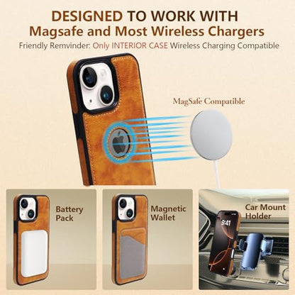 2 in 1 PU Leather for iPhone 15 Case, Detachable Wallet Case with Card Holder, Removable Flip Folio Cover with RFID Blocking, Stand Shockproof Phone Cover（Compatible with MagSafe） Brown - color: Brown, size: Iphone 15