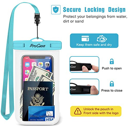 ProCase 2 Pack Waterproof Phone Pouch Case, 7" Universal Underwater Cellphone Dry Bag for iPhone 17 Air 16 15 14 13 Pro Plus Max 12 11, Galaxy S24 S23 S22 Ultra Pixel -Blue/Green - color: Blue/Green