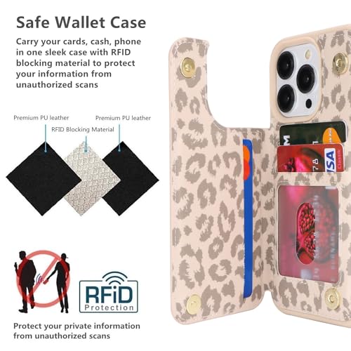 iCoverCase Compatible with iPhone 13 Pro Case with Card Holder, Wallet Phone Case for Women Men RFID Blocking PU Leather Protective Case 6.1 Inch (Beige Leopard) - color: Beige Leopard