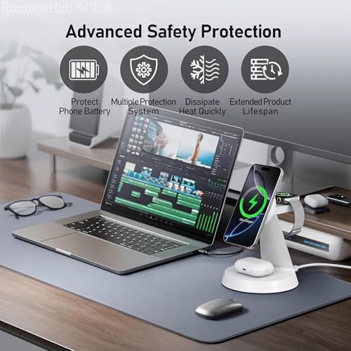iPhone Charging Station 3 in 1 Wireless Charger for Apple Devices, 15W MagSafe Stand Compatible with iPhone 17 16 15 14 13 12 Pro Max Plus, Charging Dock for AirPods 4 3 2 & iWatch Series (White) - color: White