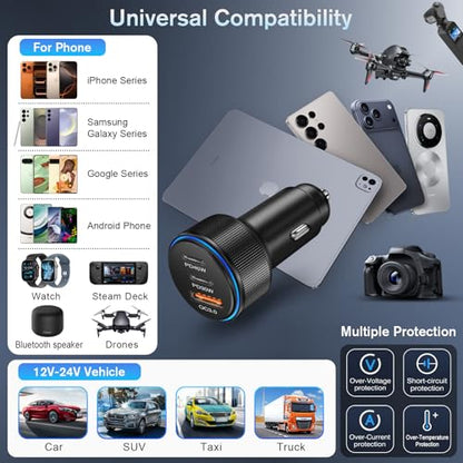 2-Pack Car Charger,93W 3 Ports Fast PD/QC 3.0 Cigarette Lighter Adapter - color: 2-Pack Black