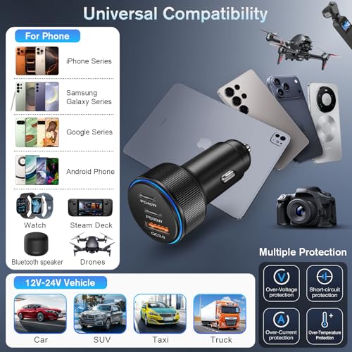 5-Pack USB C Car Charger,93W 3-Port PD3.0 Cigarette Lighter USB Charger - color: 5-Pack Black