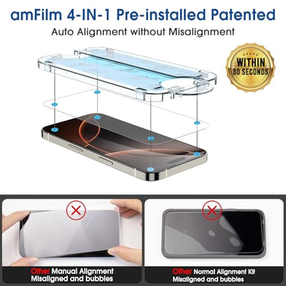 amFilm OneTouch for iPhone 16 Pro Max Screen Protector 6.9'' Tempered Glass - size: 16P-6.9”