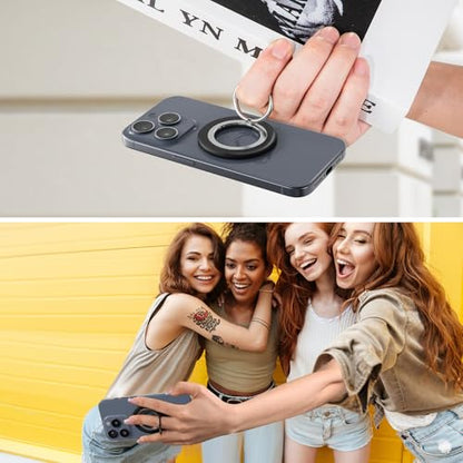Magnetic Phone Ring Holder Grip Stand Dual Magnet Strong Magnetic Force - color: Black