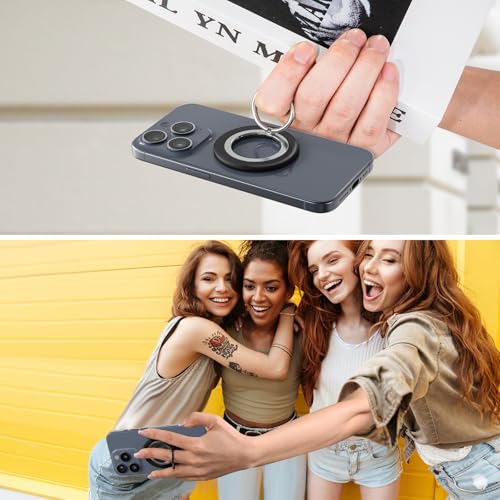 Magnetic Phone Ring Holder Grip Stand Dual Magnet Strong Magnetic Force - color: Black