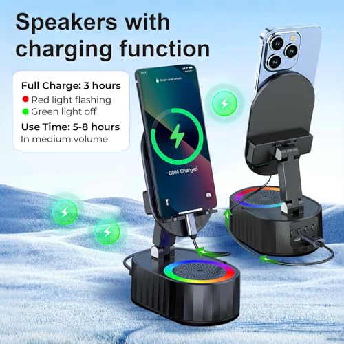 AKLLCCR Wireless Induction Bluetooth Speaker 5in1 Phone Holder Speaker - color: Black