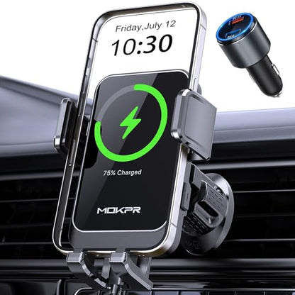 Wireless Car Charger 15W Fast Charging Vent Phone Holder with LED Light - style: AIr Vent