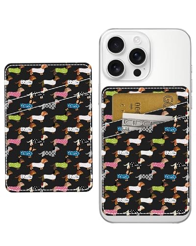 Phone Card Holder, Dual Pocket Leather Phone Wallet Adhesive Stick On, Cute Card Holder, Credit Card Holder for Phone Case Colorful Dogs - color: Colorful Dogs
