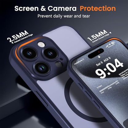 Magnetic Case for iPhone 13 Pro 6.1-Inch, [Compatible with Magsafe][Full Camera Protection] Ultra Slim Translucent Matte Shockproof Protection Phone Cover-Navy Blue - color: Navy Blue, size: iPhone 13 Pro