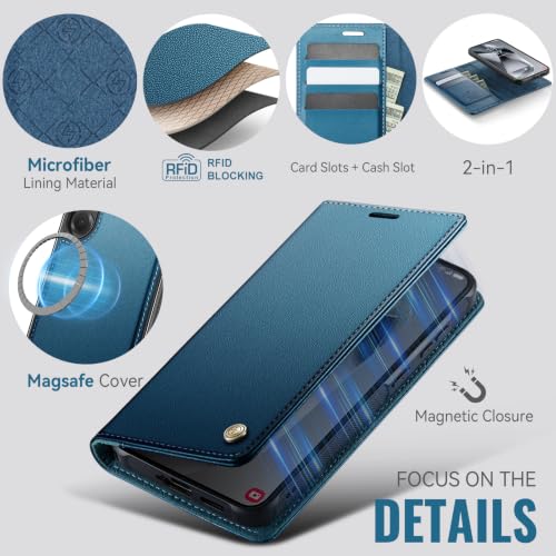 for Samsung Galaxy S25 Plus 2in1 Detachable Wallet Case, Sea Blue | Compatible with Magsafe, Magnetic, RFID Blocking Card Holder, Shockproof, Kickstand, Wireless Charging, PU Leather Flip Cover - color: Sea Blue, size: Galaxy S25 Plus - 6.7"