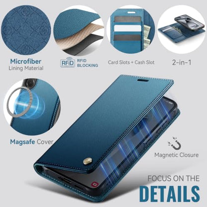 for Samsung Galaxy S25 Plus 2in1 Detachable Wallet Case, Sea Blue | Compatible with Magsafe, Magnetic, RFID Blocking Card Holder, Shockproof, Kickstand, Wireless Charging, PU Leather Flip Cover - color: Sea Blue, size: Galaxy S25 Plus - 6.7"
