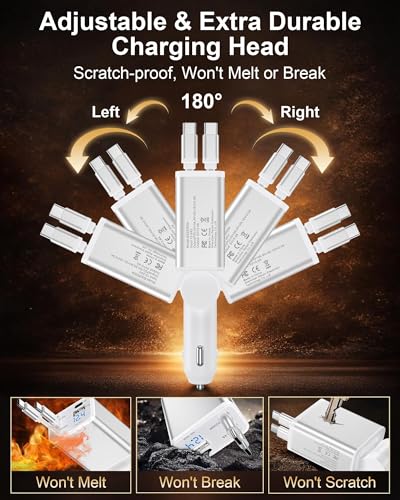 Retractable Car iPhone Charger USB C, Fast Car Charging Adapter USBC - color: White
