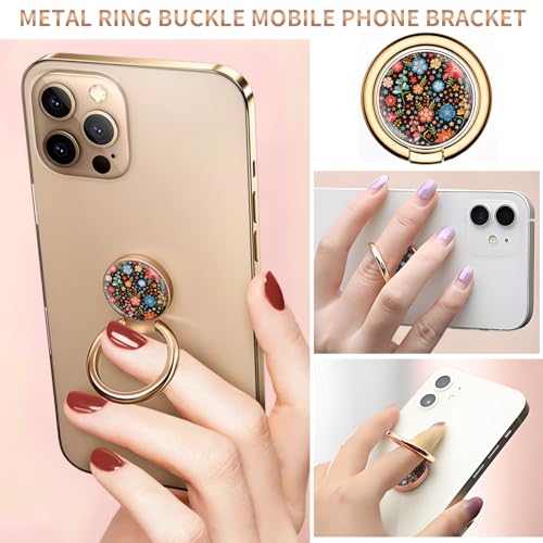 Cell Phone Ring Holder, Cute Metal Phone Grip Stand Finger Ring Kickstand, Flexible 360°Rotation Phone Tablet Case Accessories Compatible with Most Phones Colorful Beautiful Flowers
