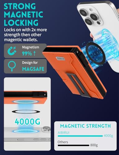 Ridge Wallets for Men,Magsafe Wallet with money clip,Pop up wallet - color: Orange