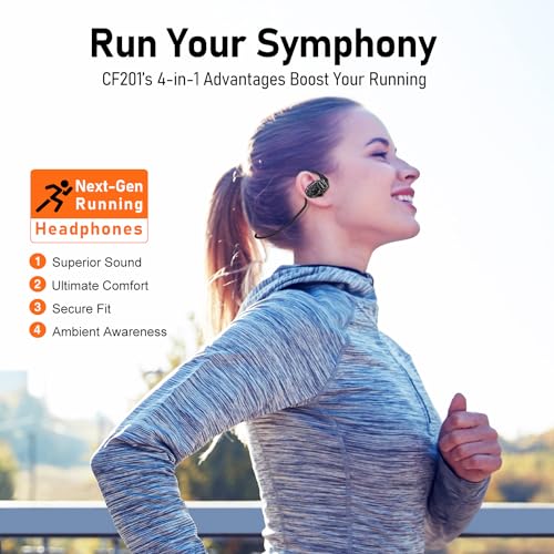 Audiovance OpenComfy CF201 Wireless Headphones for Running - Bluetooth Open-Ear Headphones for Sports Gym Workout - Superior Sound, Ultimate Comfor, Secure Fit, Ambient Awarenes. Black