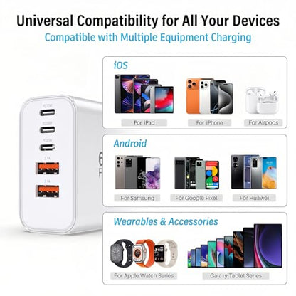 TZBAY 2-Pack USB C Charger Block, 60W 5 Ports Wall Charger Fast Charging - color: White 2Pack