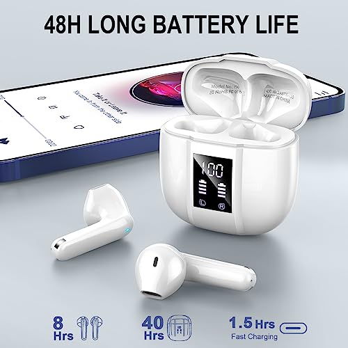 Wireless Earbuds, Bluetooth 5.4 Headphones, 50H Playtime in Ear Earphones - color: White