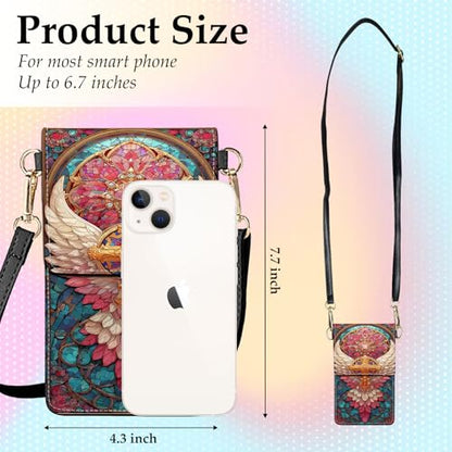 Small Crossbody Bags for Women Touchscreen Cell Phone Bag Cross Body Purses with adjustable Strap,Gifts For Teenage Girls - color: Stained Glass Wings Cross