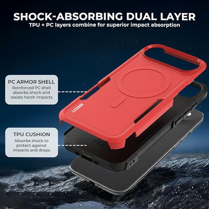 LOOXER® Heavy Duty Rugged Magnetic Case for iPhone 17 Air (6.5”) | Military Grade Shockproof Protection,MagSafe Compatible+ Tempered Glass Included (Red, 17 Air) - color: Red, size: 17 Air
