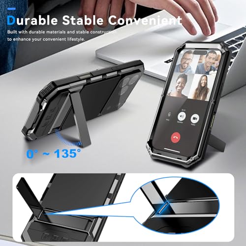 Simicoo Military Metal Heavy Duty Case Compatible with iPhone 17 Pro Max, Drop Protection Rugged Defender Metal Bumper Screw Case with Stand Gorilla Glass Camera Cover Full Body Dustproof Black - color: Black, size: iPhone 17 Pro Max