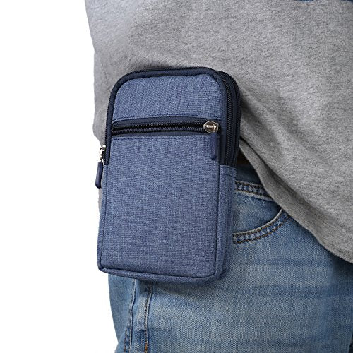 Vertical Cell Phone Belt Clip Holster, Phone Waist Bag for Mens, Nylon Smartphone Holder with Belt Loop Mobile Phone Waist Belt Pouch Wallet Zipper Phone Carrying Case Outdoor Sport Travel Bumbag - color: Blue