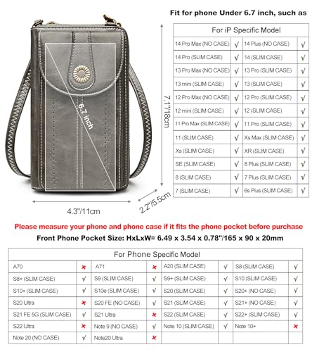 S-ZONE Women RFID Blocking Crossbody Cell Phone Purse PU Leather Wallet | Card Slots, Anti-theft, Multi Pockets, Detachable Adjustable Strap, Small, Travel Eveyday Shopping Outing - color: Dark Grey