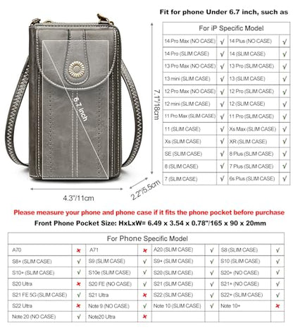 S-ZONE Women RFID Blocking Crossbody Cell Phone Purse PU Leather Wallet | Card Slots, Anti-theft, Multi Pockets, Detachable Adjustable Strap, Small, Travel Eveyday Shopping Outing - color: Dark Grey