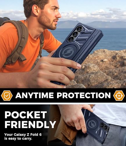 for Samsung Galaxy Z Fold 6 Case: Heavy Duty Armor Phone Case [Compatible with MagSafe][Hinge Protection][Dual Kickstand] Shockproof TPU+PC Cover for zfold 6 5G 2024 Blue - color: Blue