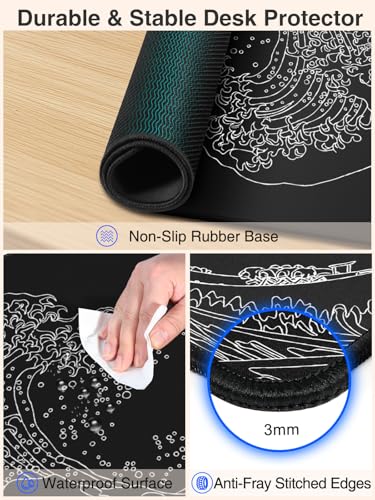 Wireless Charging Mouse Pad, 31.5"x15.8" Large Desk Mat, Smooth Glide - color: Black-31.5"x15.8"-Sea