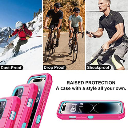 for iPhone 14 Pro Max Case with 2 Screen Protector,Full Body Shockproof Drop Protection Dust Proof Heavy Duty 3-Layer Military Rugged Durable Cover for Apple iPhone 14 Pro Max 6.7" (Rose) - color: Rose/light green II