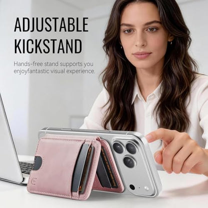 for Magsafe Wallet Magnetic RFID Blocking Card Holders, Rose Pink - color: Rose Pink