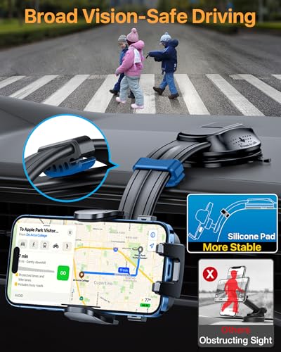 HTU Upgraded Strongest Suction No Block View Bendable Arm Car Phone Holder - color: Dark Gray