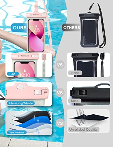 wellhouse Waterproof Phone Pouch, Waterproof Phone Case for iPhone 17 16 15 14 13 Pro Max XS Samsung, IPX8 3D Cellphone Dry Bag Beach Essentials (1 Pack - Luminous Pink7.0, 7 inch) - color: 1 Pack - Luminous Pink7.0"