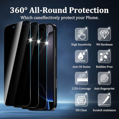 3 Pack Privacy Screen Protector for iPhone 16 Pro Max
