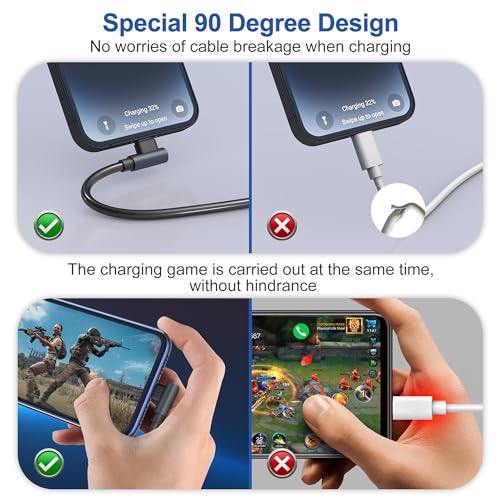 USB C to Lightning Cable 90 Degree 3FT 2Pack, PD 27W Coiled iPhone Charger Fast Charging for Car [Apple MFi Certified] Short USB C iPhone Cord with Data Sync for iPhone14 13 12 11 X iPad CarPlay