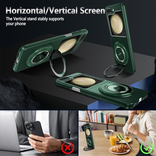 Magnetic Case for Samsung Galaxy Z Flip 5, [Compatible with MagSafe] Military Grade Shockproof Slim fit Samsung Z Flip 5 Phone Case with Magnetic Ring Kickstand, Green… - color: Green, size: Samsung Galaxy Z Flip 5