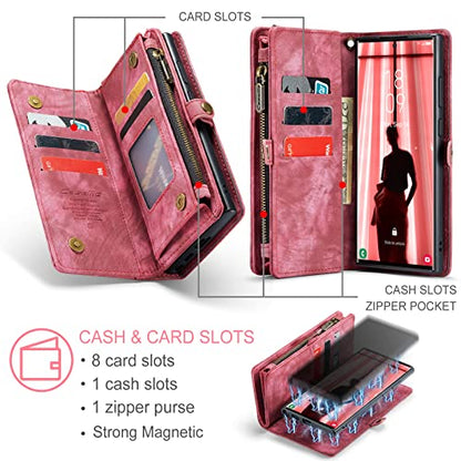Compatible with Samsung Galaxy S23 Ultra Wallet Case,Zipper Folio Leather Case Wallet with Card Holder Strap Wristlet Detachable Magnetic Protective Back Case for Galaxy S23 Ultra 6.8" (Red) - color: Red, size: S23 Ultra 5G 6.8 Inch