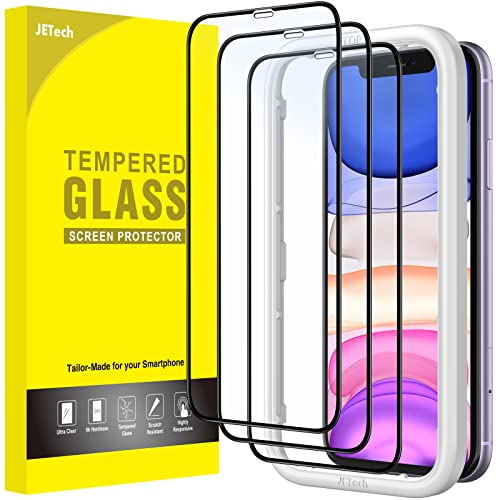 JETech Full-Coverage Screen Protector for iPhone 11/XR, 3-Pack | Black Edge Tempered Glass, Easy Installation Tool, HD Clear, Case-Friendly - size: iPhone 11/XR