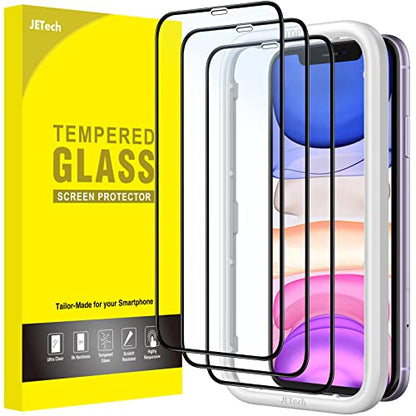 JETech Full-Coverage Screen Protector for iPhone 11/XR, 3-Pack | Black Edge Tempered Glass, Easy Installation Tool, HD Clear, Case-Friendly - size: iPhone 11/XR