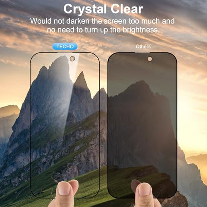TECHO Privacy Screen Protector for iPhone 16 Plus/iPhone 15 Plus Tempered Glass Film, Full Coverage Edge to Edge, Anti Spy Private, 9H Hardness, 2 Pack, 6.7 Inch