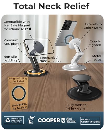 Cooper Mag360 Magnetic Phone Stand for Desk, MagSafe Stand for iPhone 17 - color: Stealth Black